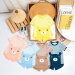 Bộ cộc Minky vài thun sọc phối hình gấu size đại 130-170 cho bé