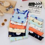 Bộ ba lỗ Minky vải thun cotton viền màu nền họa tiết size nhỏ 90-120 size đại 130-150 - Image 2