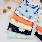 Bộ ba lỗ Minky vải thun cotton viền màu nền họa tiết size nhỏ 90-120 size đại 130-150 - Image 3