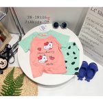 Bộ cộc tay Minky vải thun lạnh họa tiết thú quần lửng size 90-130 cho bé - Image 2