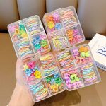 Hộp 4 ngăn 50 phụ kiện kẹp tóc và chun thun cột tóc bé gái (phụ kiện T014)