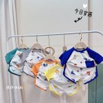 Bộ cộc Minky thun lạnh áo raglan phối túi quần vạt bầu size nhỏ 80-120 size đại 130-150 cho bé