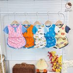 Bộ cộc Minky thun lạnh áo cổ trụ phối màu viền họa tiết in rơi size nhỏ 80-120 cho bé