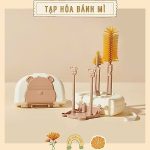 Bộ cọ rửa bình sữa di động hình Gấu / Sư tử/ Trơn 6 chi tiết gấp gọn mang đi
