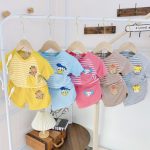 Minky bộ cộc áo sọc in thú túi ngực cho bé size nhí 80-120