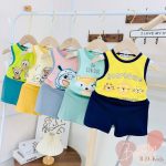 Minky bộ ba lỗ áo in thú animals bo viền cho bé size nhí 80-130