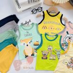 Minky bộ ba lỗ áo in thú animals bo viền cho bé size nhí 80-130 - Image 2