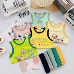Minky bộ ba lỗ áo in thú animals bo viền cho bé size nhí 80-130 - Image 4