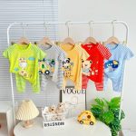 Minky bộ tay ngắn quần dài sọc in thú và xe cho bé size nhí 80-120