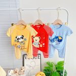 Minky bộ tay ngắn quần dài sọc in thú và xe cho bé size nhí 80-120 - Image 4