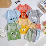 Minky bộ cộc áo sọc phối thú tai bụng cho bé size nhí 80-120