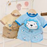 Bộ cộc Minky áo in dẻo hình thú quần in rơi vàng sư tử size nhí 80-120 và size đại 130-150 cho bé - Image 4