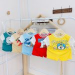 Bộ cộc Minky cổ viền tay trắng họa tiết to xanh shark size nhí 80-120 cho bé - Image 6