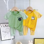 Bộ áo ngắn quần dài Minky raglan sọc phối túi ngực có thú size nhí 80-120 cho bé - Image 4