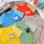 Bộ áo ngắn quần dài Minky raglan sọc phối túi ngực có thú size nhí 80-120 cho bé - Image 5