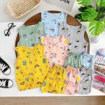 Bộ ba lỗ Minky cổ trụ in rơi có size 80-120 cho bé - Image 2