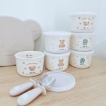 Bát chén sứ ăn dặm / Hũ trữ ăn dặm gốm sứ BAR-ROT in họa tiết kèm nắp cho bé Ceramic bowl mẫu HQ xinh