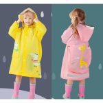 Áo mưa cho bé hình hươu cá sấu khủng long chất liệu Eva loại mỏng mềm không mùi có túi che balo (có ảnh thật) - Image 2