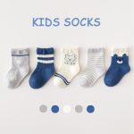 Set 5 đôi vớ tất thun / tất lưới kẻ sọc phối màu sành điệu cho bé - Image 5