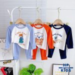 Bộ dài Minky raglan thể thao hình Dino quần viền sọc,size nhí 90-120 size đại 130-150 cho bé - Image 2