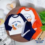 Bộ dài Minky raglan thể thao hình Dino quần viền sọc,size nhí 90-120 size đại 130-150 cho bé - Image 3