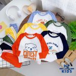 Bộ dài Minky raglan thể thao hình Dino quần viền sọc,size nhí 90-120 size đại 130-150 cho bé - Image 5