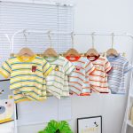 Bộ cộc Minky thun lạnh thêu thú ngực sọc dệt size nhí 80-120 cho bé