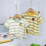 Bộ cộc Minky thun lạnh thêu thú ngực sọc dệt size nhí 80-120 cho bé - Image 5