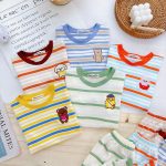 Bộ cộc Minky thun lạnh thêu thú ngực sọc dệt size nhí 80-120 cho bé - Image 6