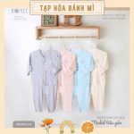 [Sale mẫu lỗi] Bộ dài sơ sinh cài giữa HRNEE họa tiết khủng long vải modal tiêu gân cho bé từ sơ sinh