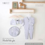 [Sale mẫu lỗi] Bộ dài sơ sinh cài giữa HRNEE họa tiết khủng long vải modal tiêu gân cho bé từ sơ sinh - Image 5