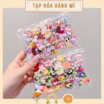 Túi zip 50 thun chun cột tóc đính icon thú và hoa cho bé gái (Phụ kiện T003)