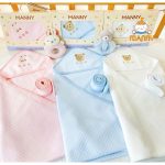 Ủ choàng Manny cotton cao cấp hình thêu họa tiết kèm dây đai cho bé