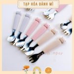 Set thìa muỗng nĩa inox Honper hình thỏ mèo có hộp đựng cho bé ăn dặm