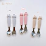 Set thìa muỗng nĩa inox Honper hình thỏ mèo có hộp đựng cho bé ăn dặm - Image 2