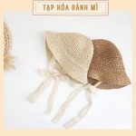 Nón vành cói cột dây ren kiểu vintage cho bé gái hợp đi biển đi du lịch