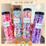Hộp ống 100 chun trơn chun cao sần chun khúc phụ kiện thun tóc cho bé
