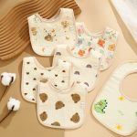 Yếm vải chữ U / tròn xoay 360 độ có lớp chống thấm cho bé ăn dặm - Image 3
